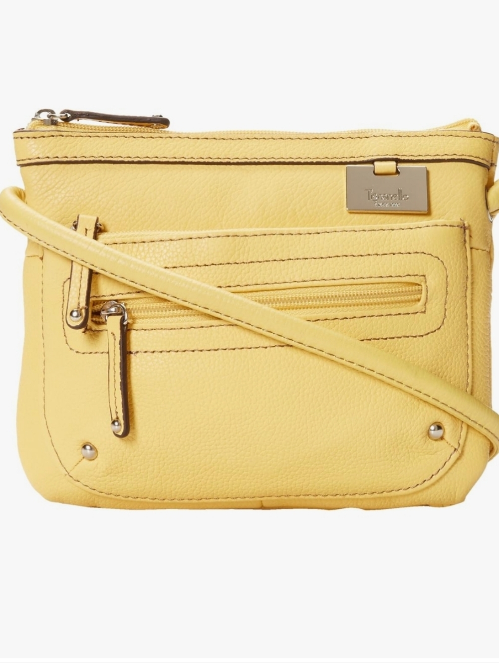 Tignanello Lined Pebbled‎ Leather Butter Yellow Crossbody Bag Pockets Organizer